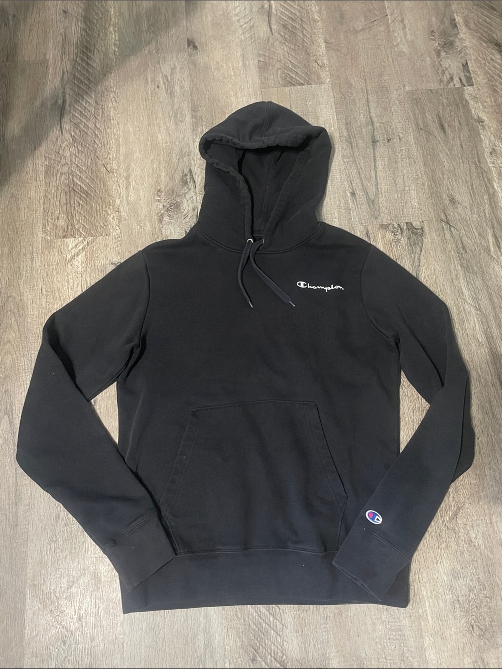 Champion Black Hooded Pullover with Script Logo